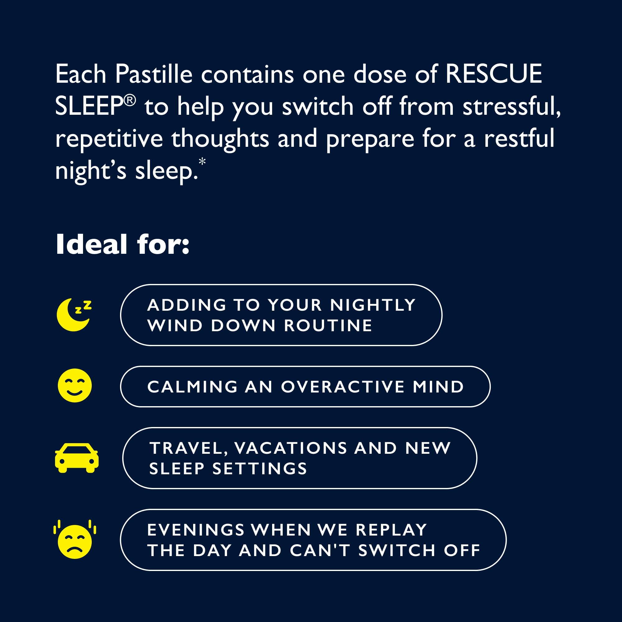 RESCUE Bach Sleep Pastilles pastille dissolving before sleep to ease transition.