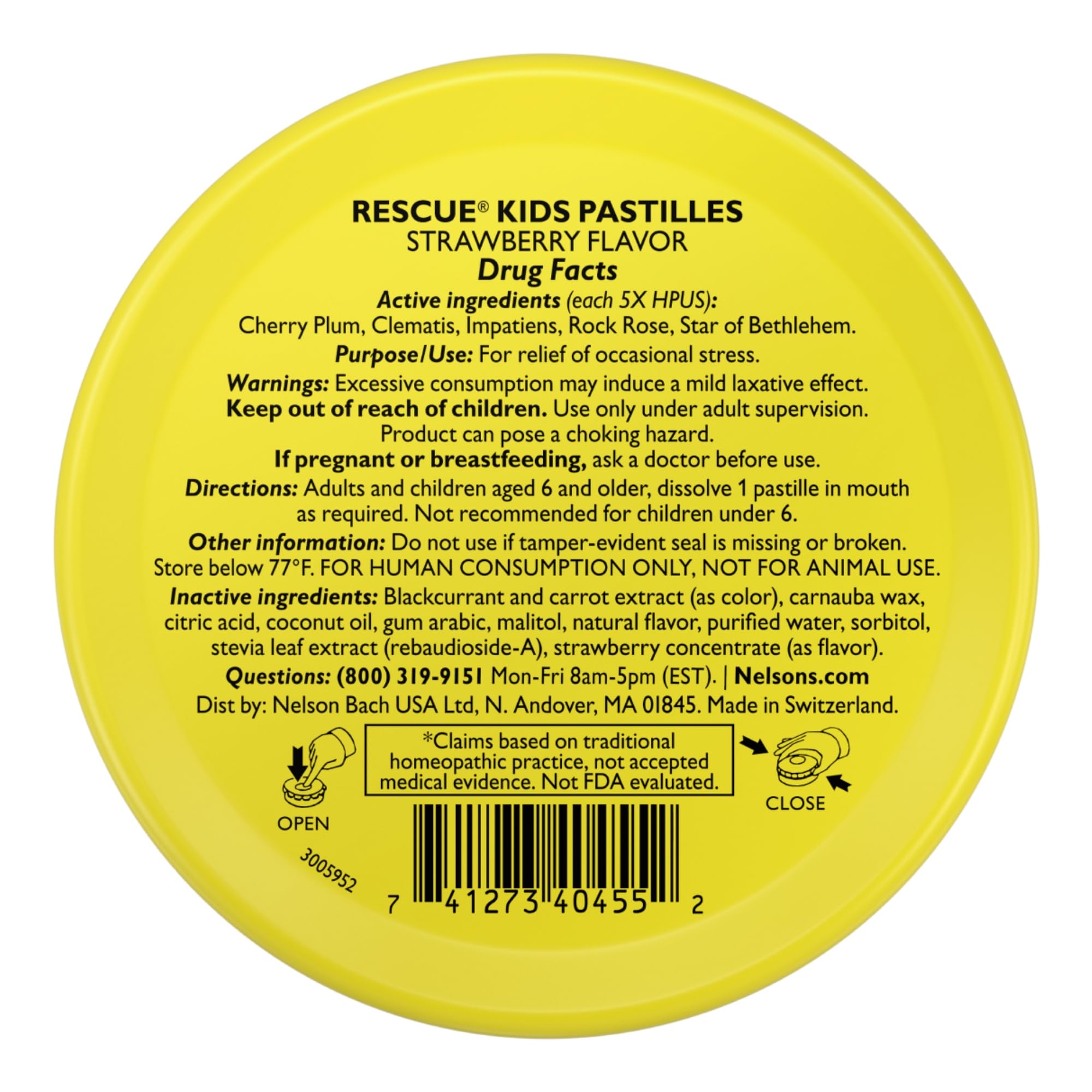 Close-up of RESCUE Kids Pastilles lozenges in strawberry flavor