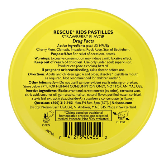 Close-up of RESCUE Kids Pastilles lozenges in strawberry flavor