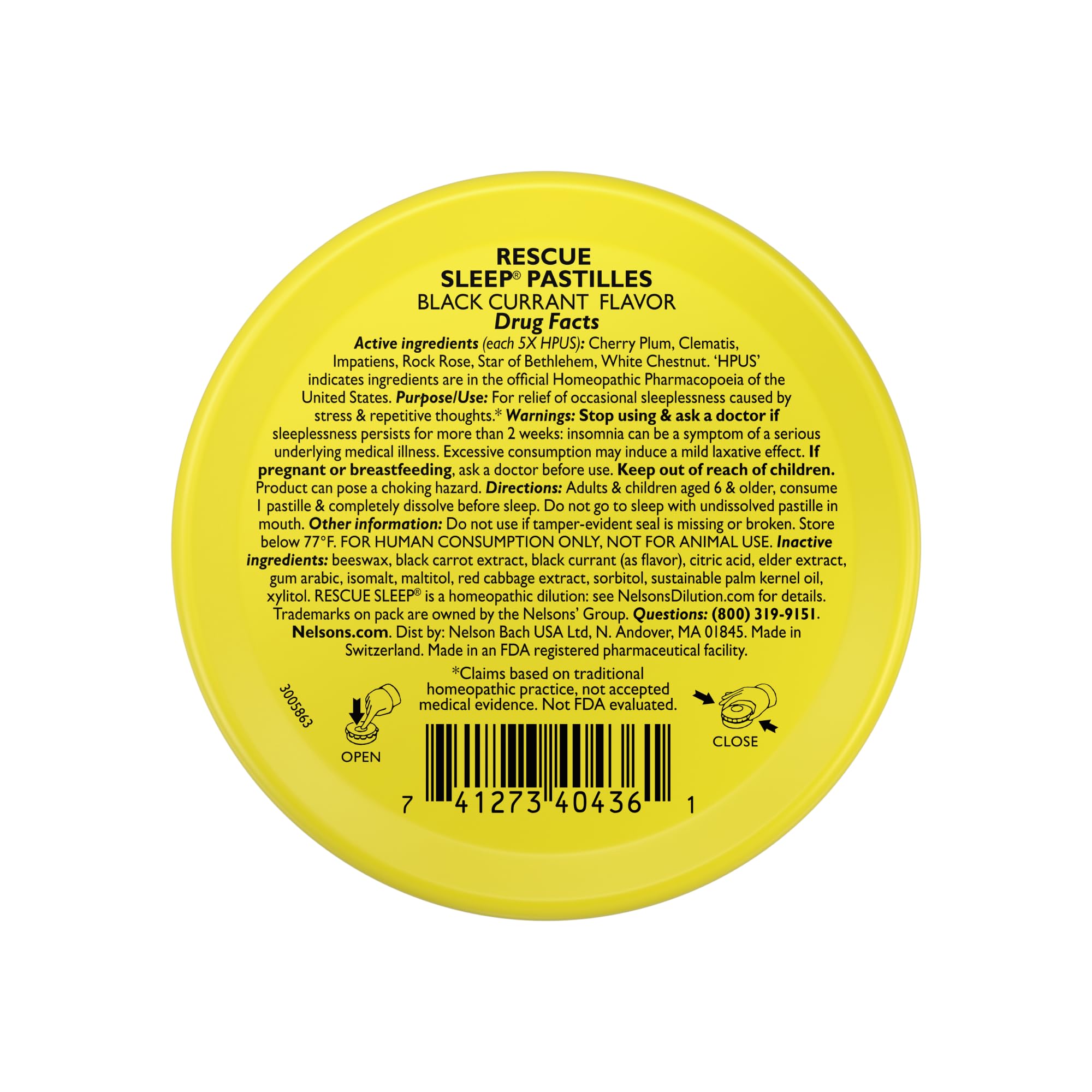 RESCUE Sleep Pastilles black currant lozenge with fruity flavor for nighttime wind-down.