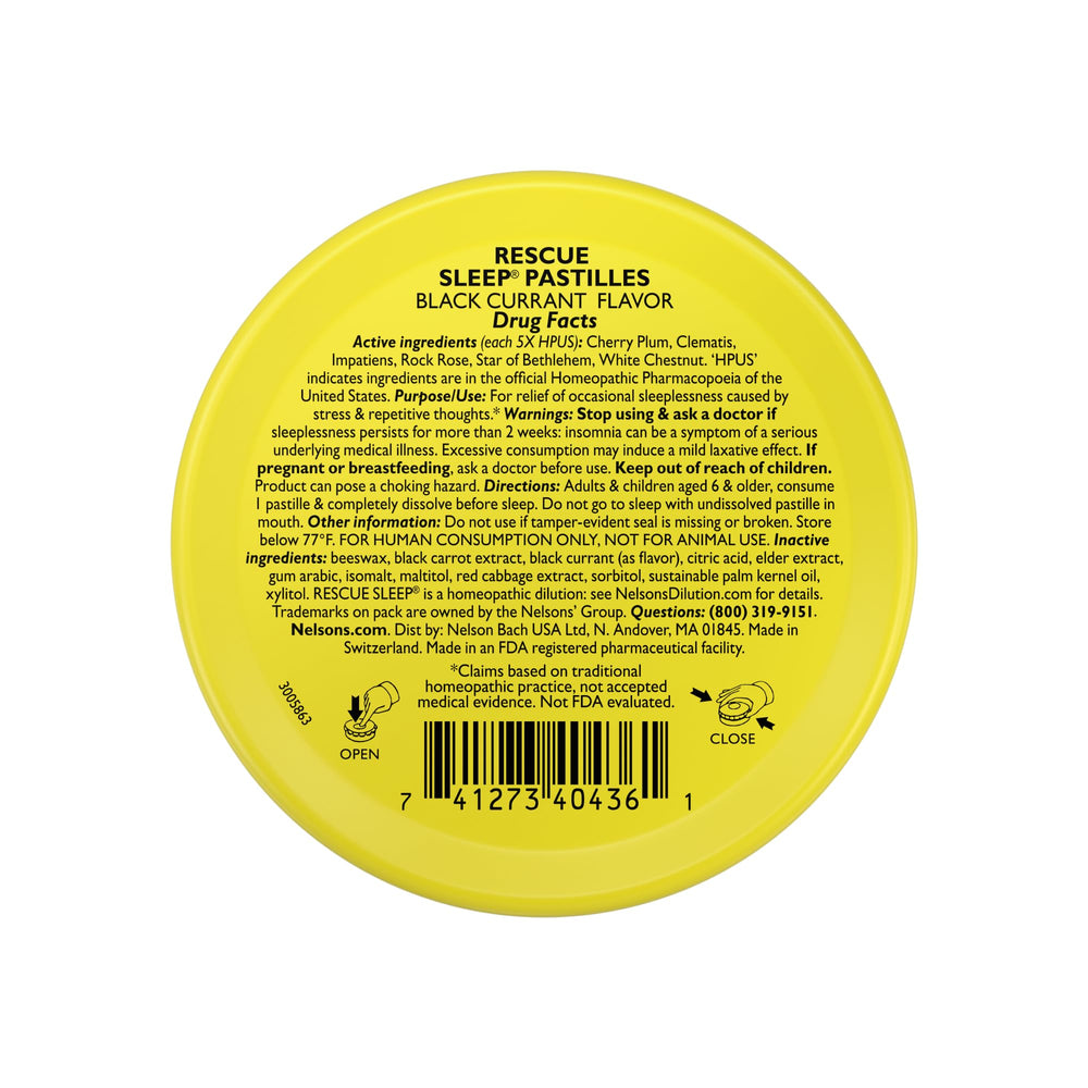 RESCUE Sleep Pastilles black currant lozenge with fruity flavor for nighttime wind-down.
