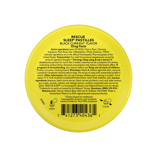RESCUE Sleep Pastilles black currant lozenge with fruity flavor for nighttime wind-down.