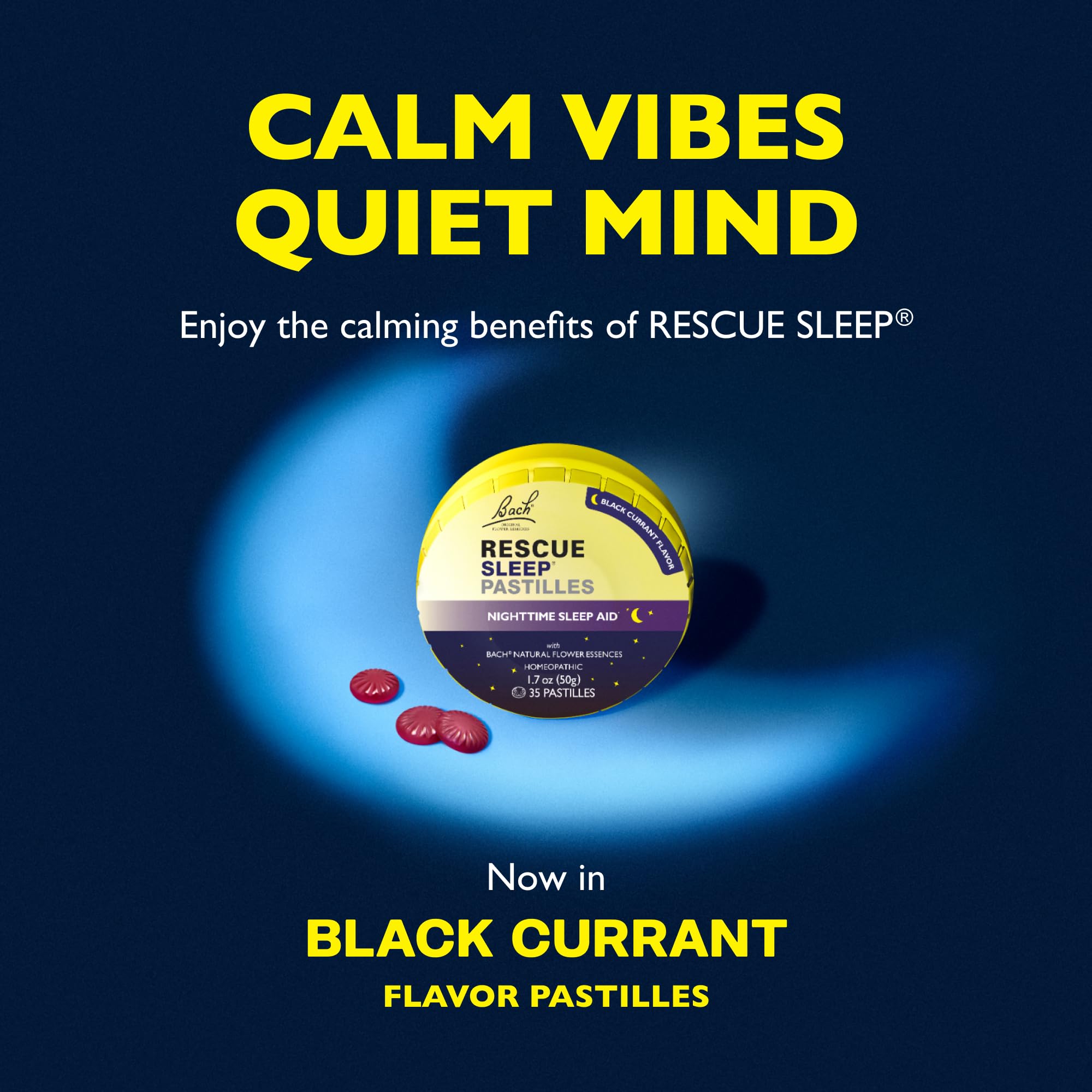 RESCUE Sleep Pastilles bottle on nightstand suggesting a bedtime routine