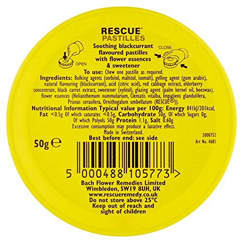 Rescue Pastilles Black Currant tin packaging