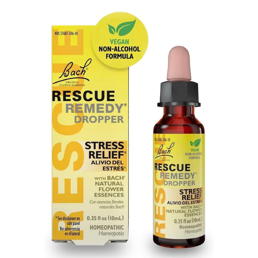 Two yellow RESCUE Remedy dropper bottles side by side