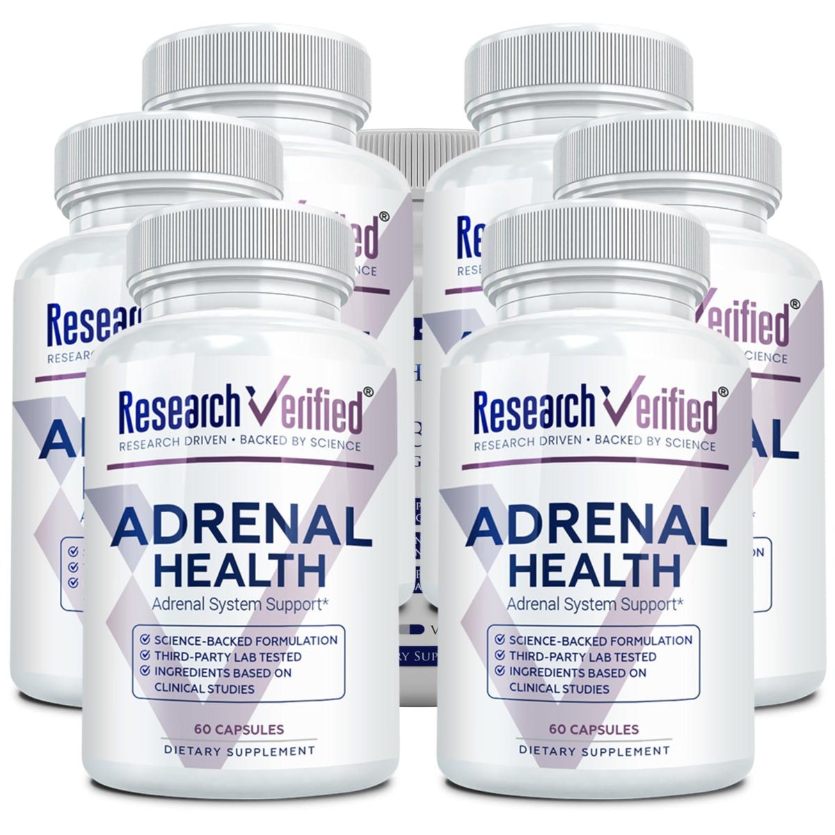 Front view of Research Verified Adrenal Support 360 Capsules bottle