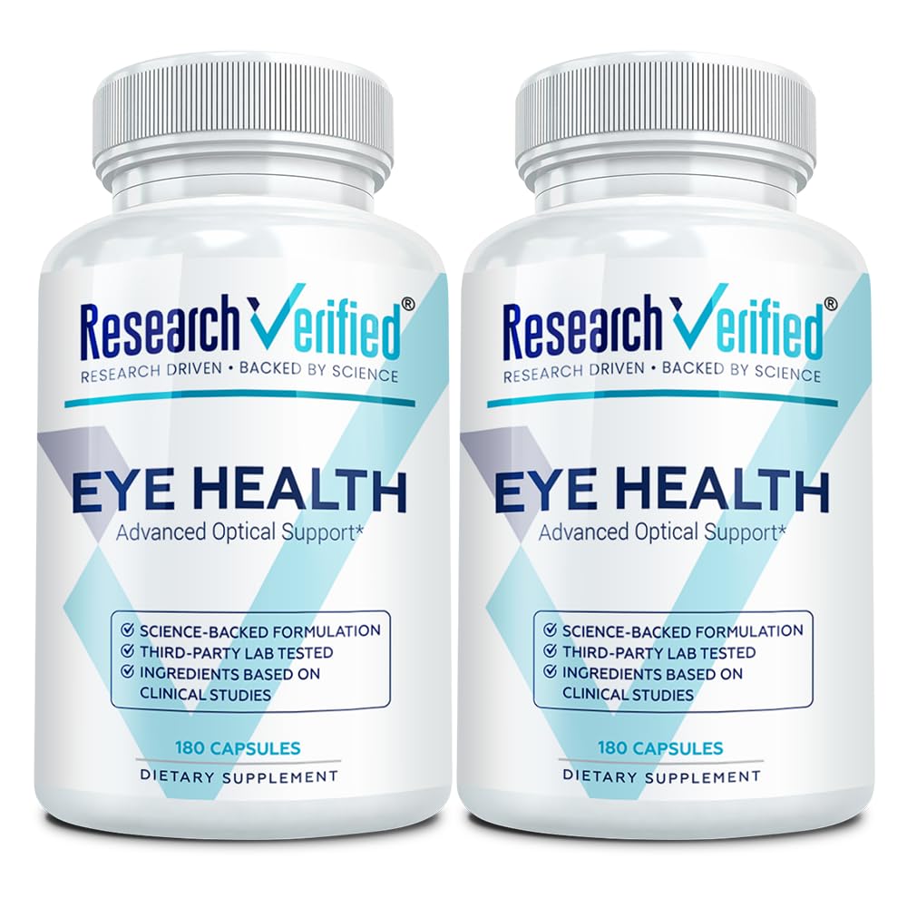 Bottle of Research Verified Eye Health 360 capsules, made in the USA