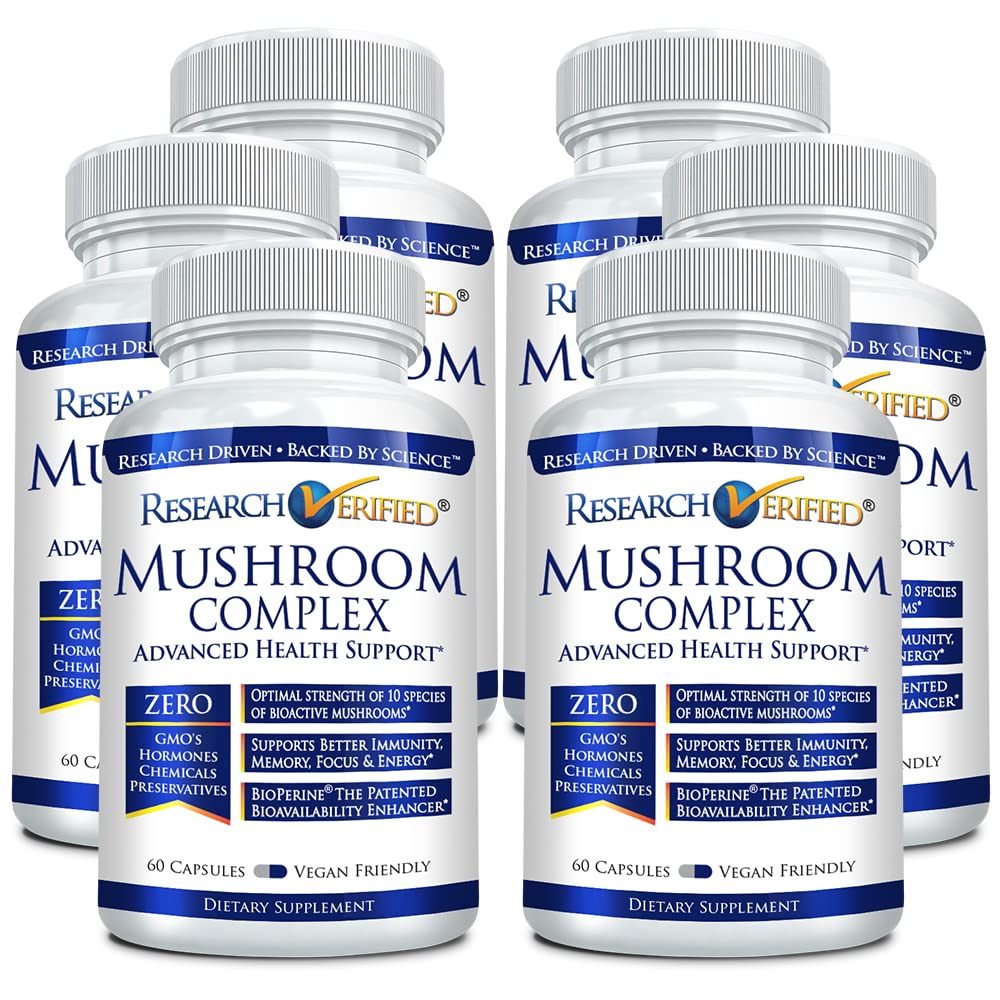 Research Verified Mushroom Complex bottle with 360 vegan capsules
