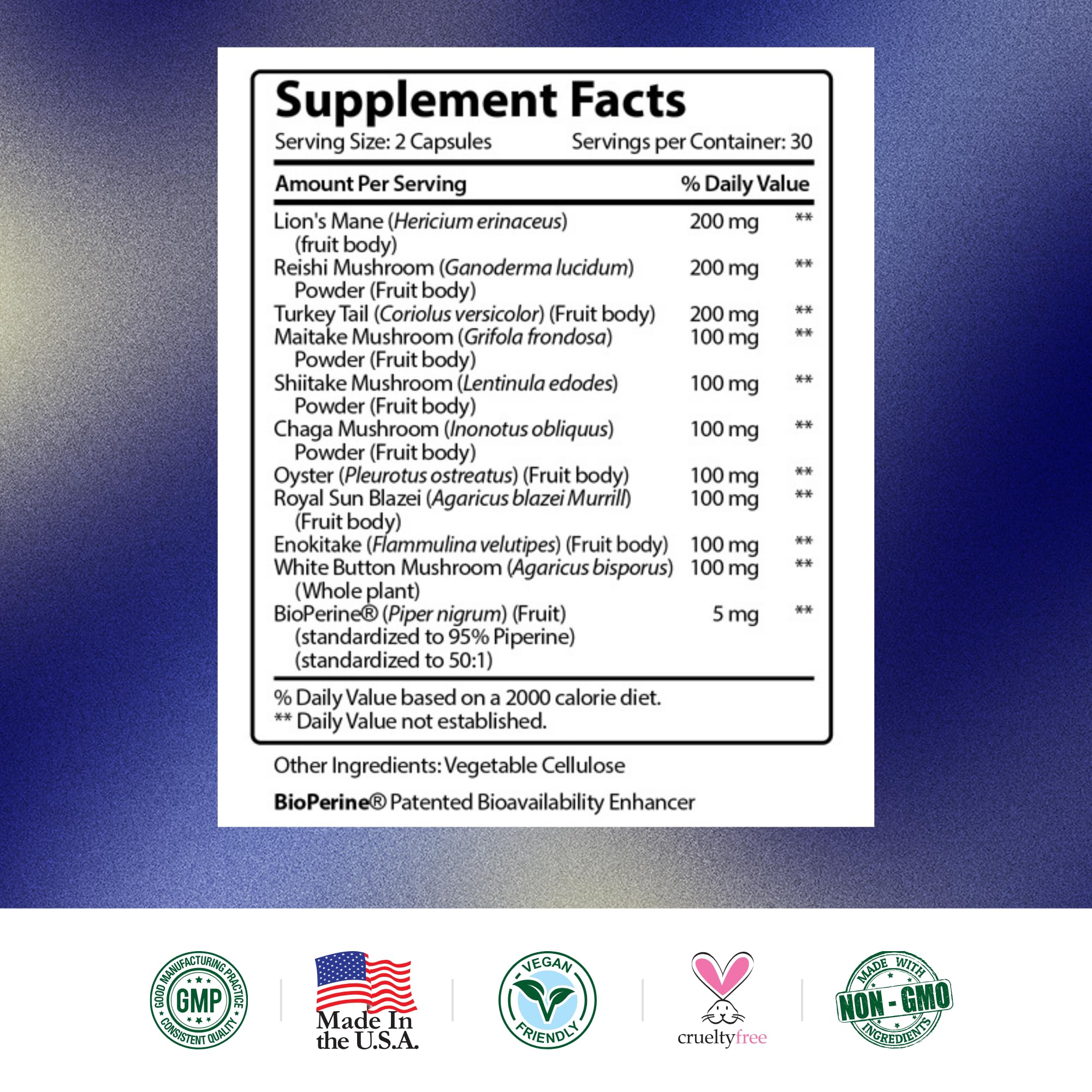 Vegan capsules and Made in USA label on bottle