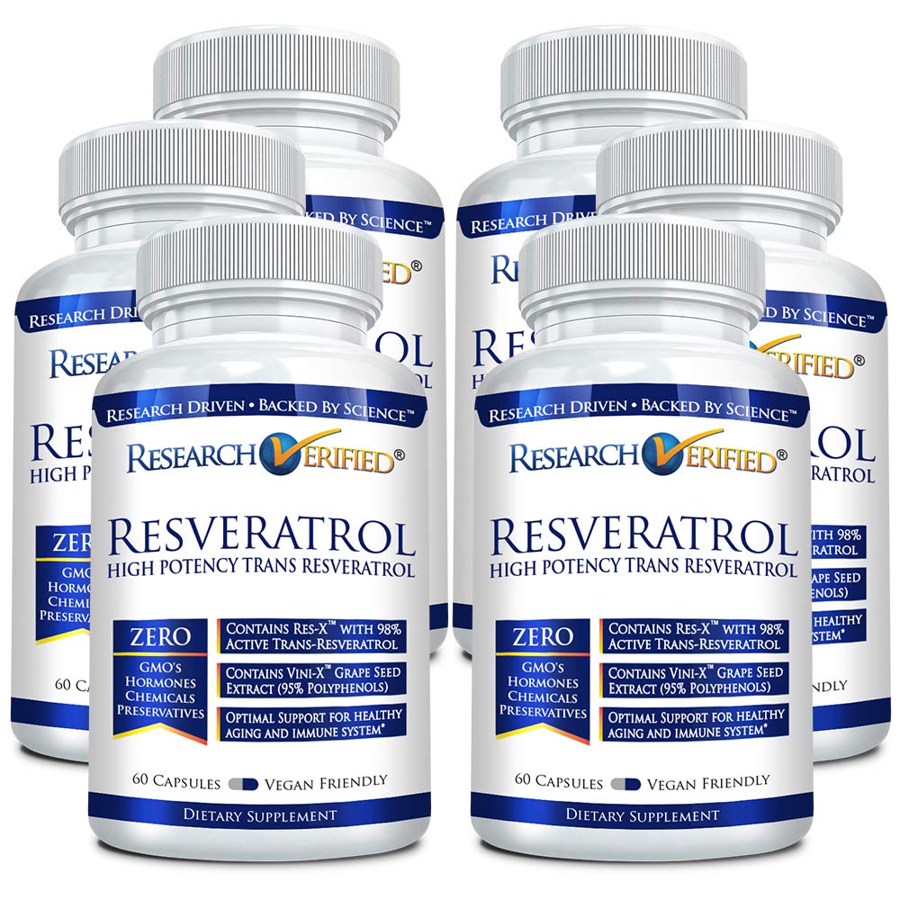 Research Verified Resveratrol 6-bottle pack with 60 vegetarian capsules per bottle
