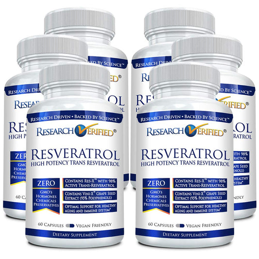 Research Verified Resveratrol 6-bottle pack with 60 vegetarian capsules per bottle