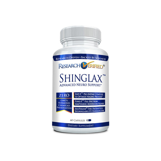 Bottle front view of Research Verified Shinglax 60 capsules