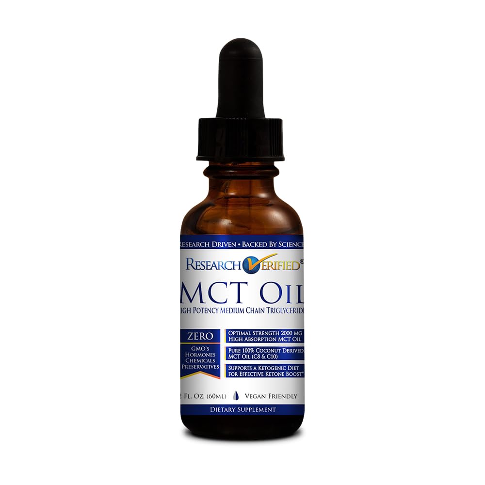 Research Verified MCT Oil bottle with 2 oz packaging