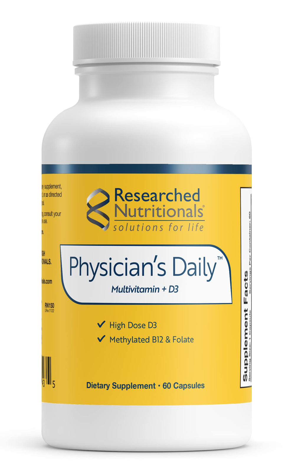 Front view of Researched Nutritionals Physician's Daily + D3 bottle