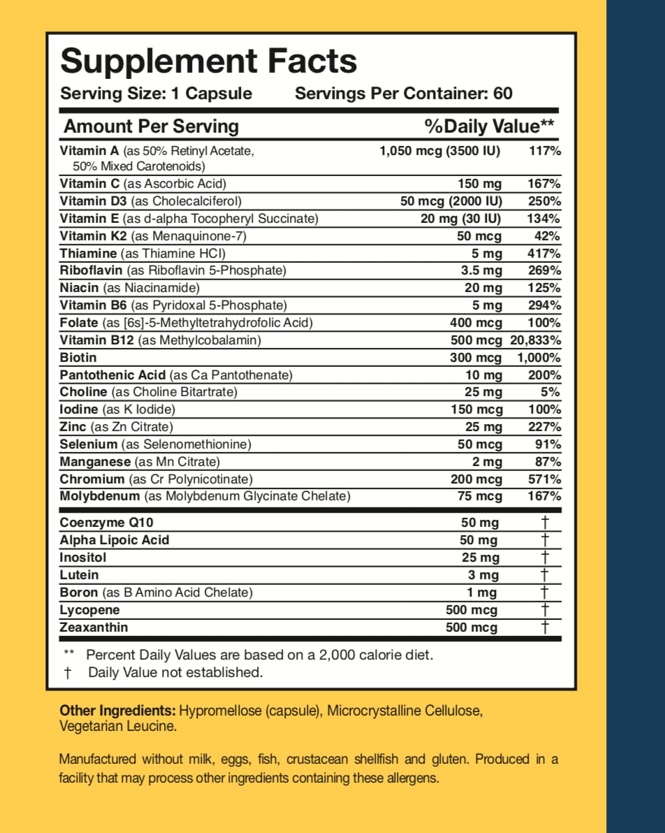 Label showing methylated folate, B12, and B6 ingredients
