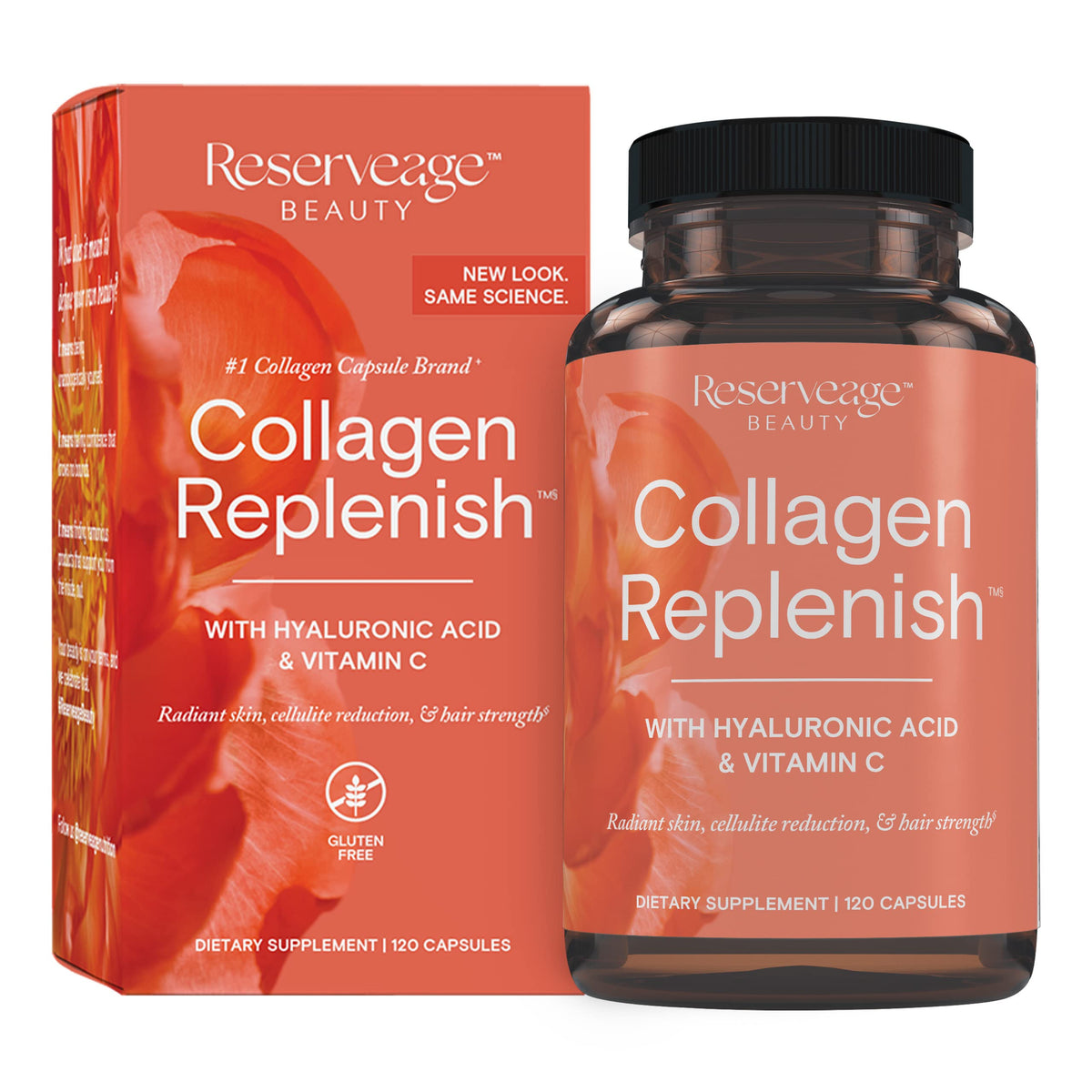 Reserveage Beauty Collagen Replenish bottle on white background