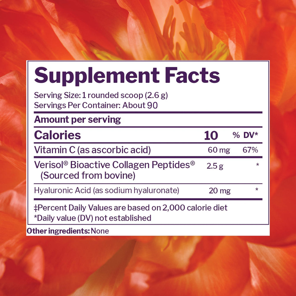 Close-up of the Reserveage Beauty Collagen Replenish Powder label