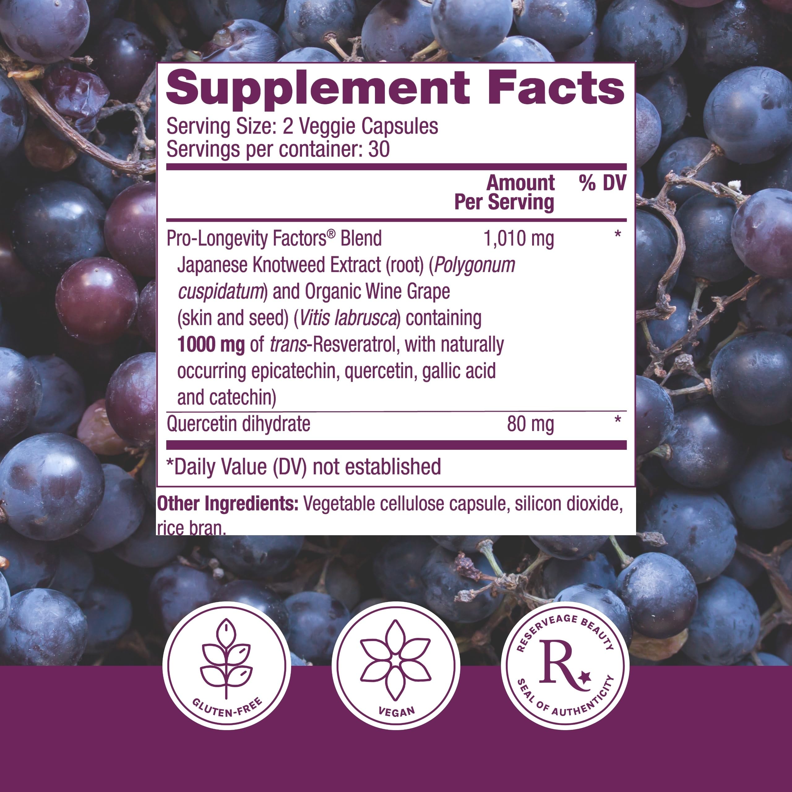 Capsules of vegan, paleo-friendly resveratrol supplement