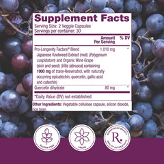 Capsules of vegan, paleo-friendly resveratrol supplement