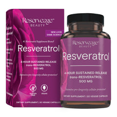 Bottle of Reserveage Beauty Resveratrol 500 mg antioxidant supplement