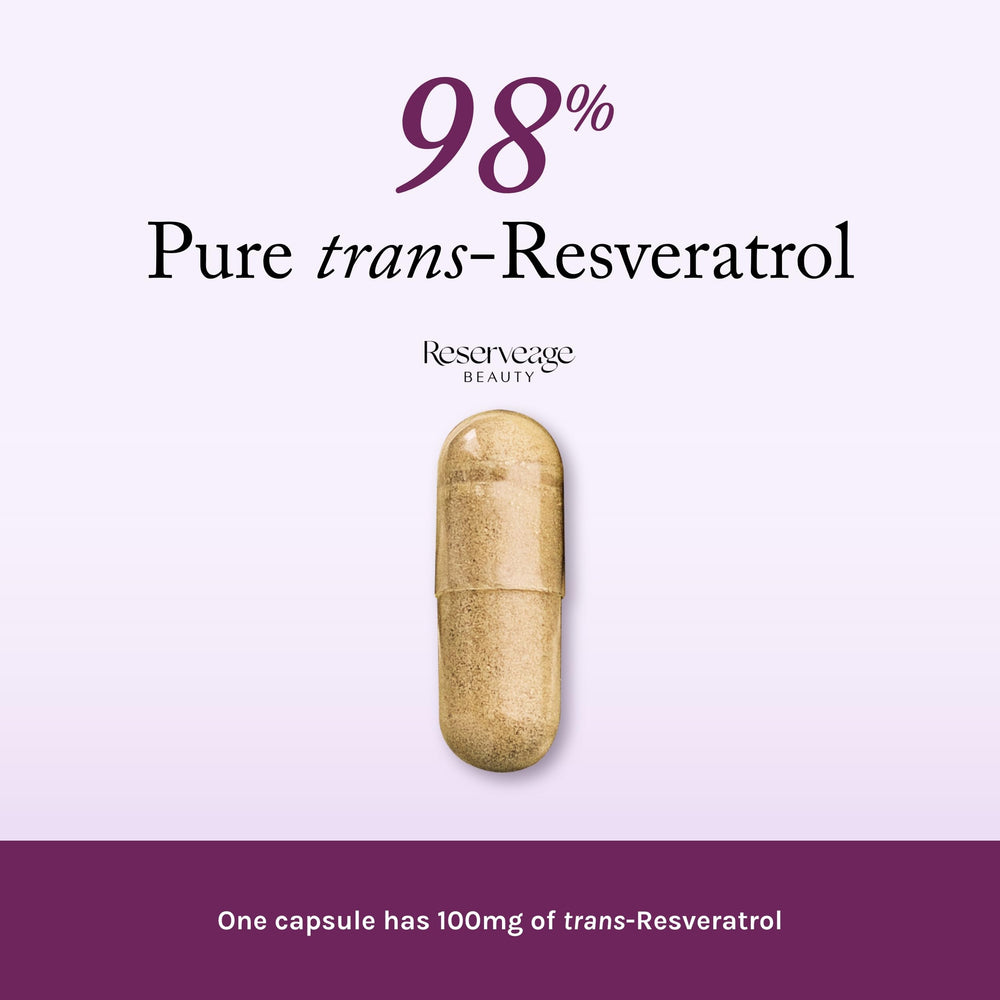 Reserveage Beauty resveratrol bottle on shelf suggesting heart and cellular health benefits