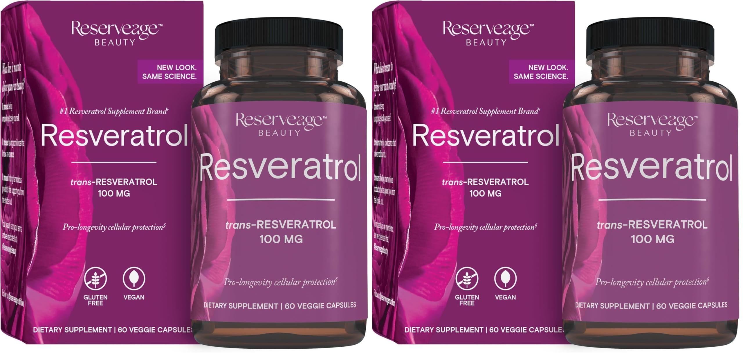 Reserveage Beauty resveratrol bottle pour highlighting antioxidant support for healthy aging