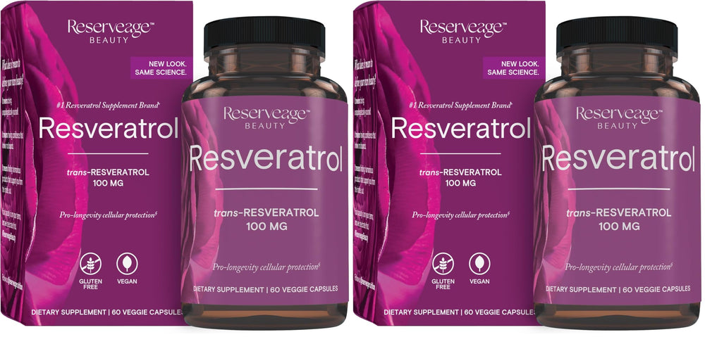 Reserveage Beauty resveratrol bottle pour highlighting antioxidant support for healthy aging