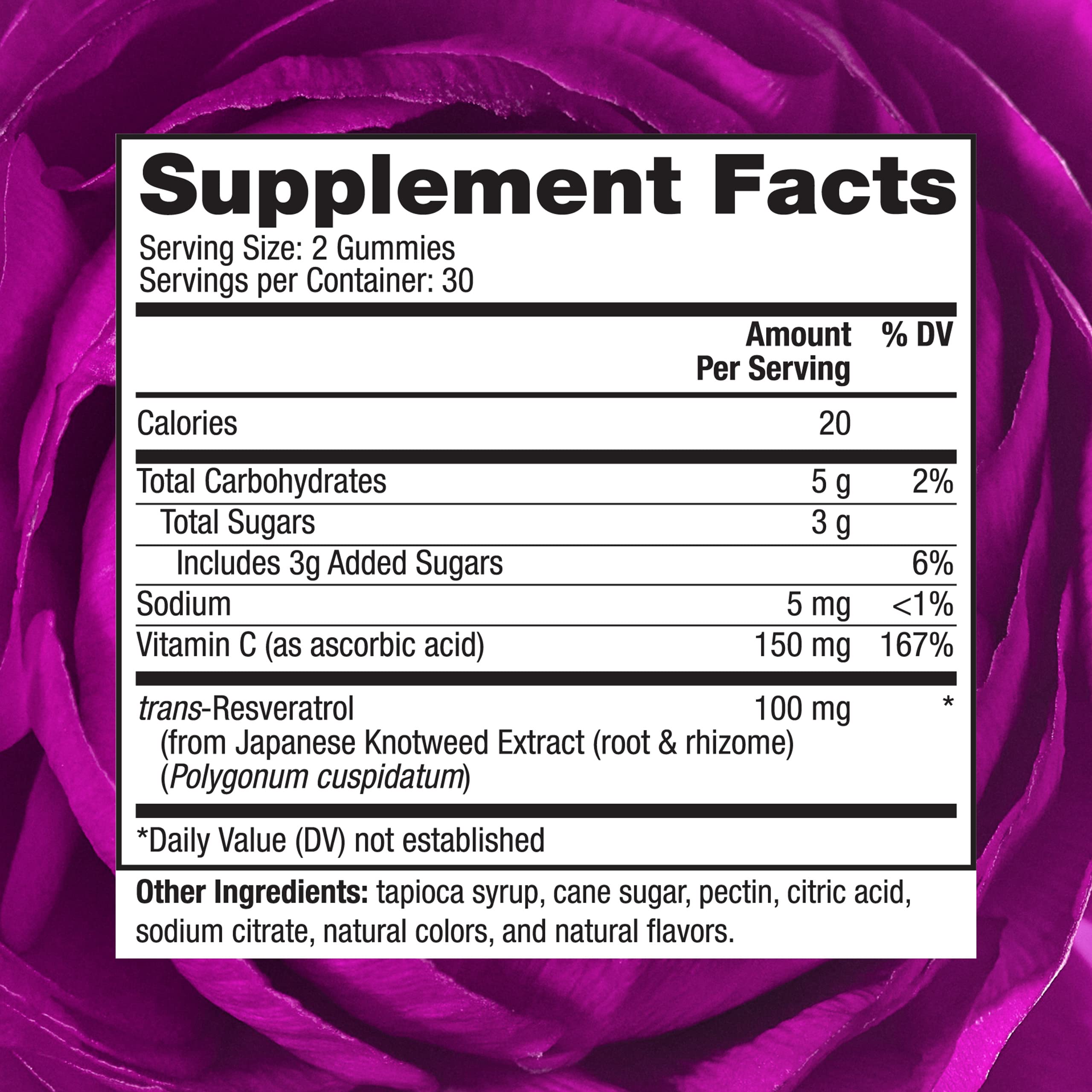 Resveratrol gummies ingredients panel