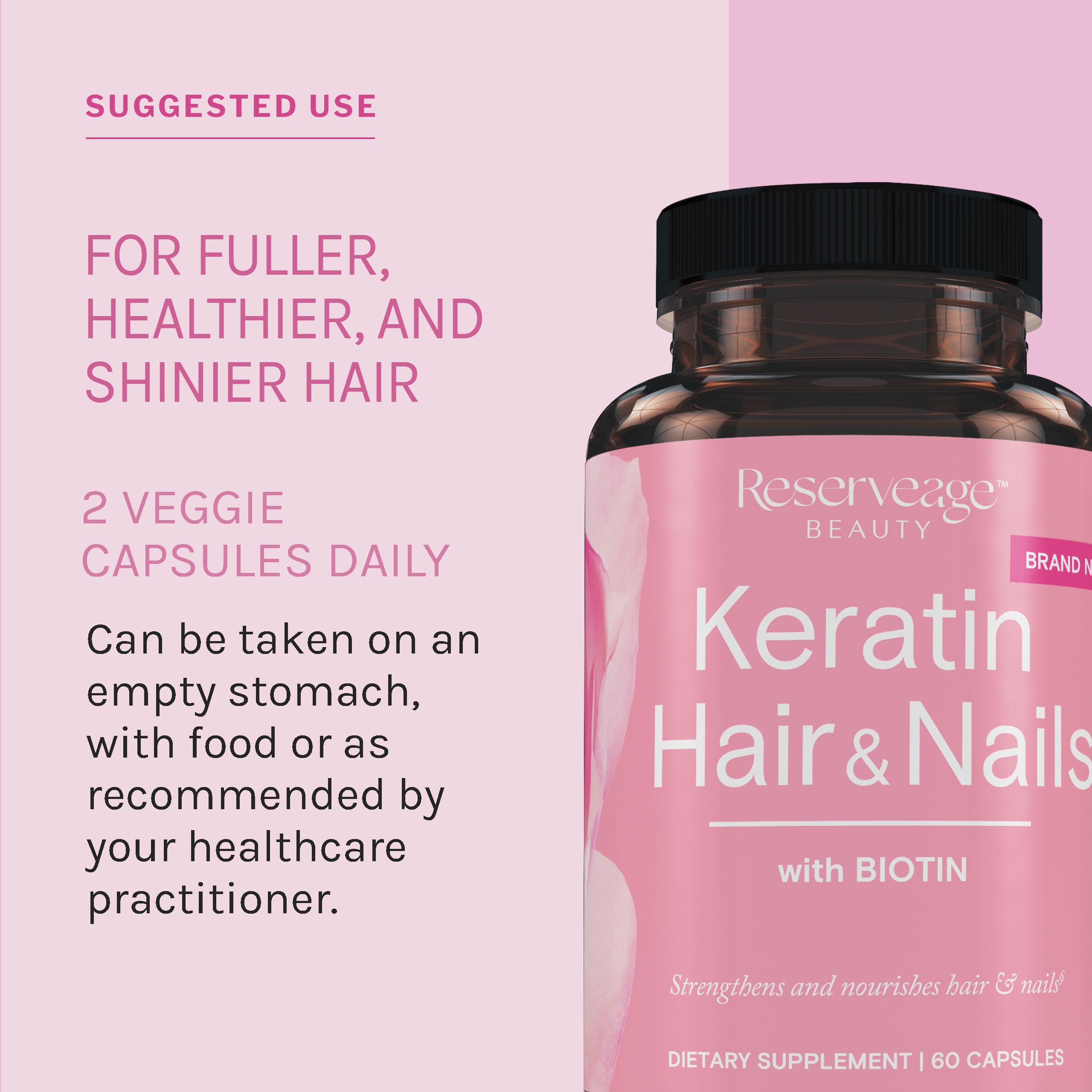 Bottle of Reserveage Keratin Hair Booster with 60 capsules
