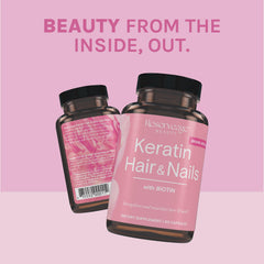 Open jar of Keratin Hair Booster capsules