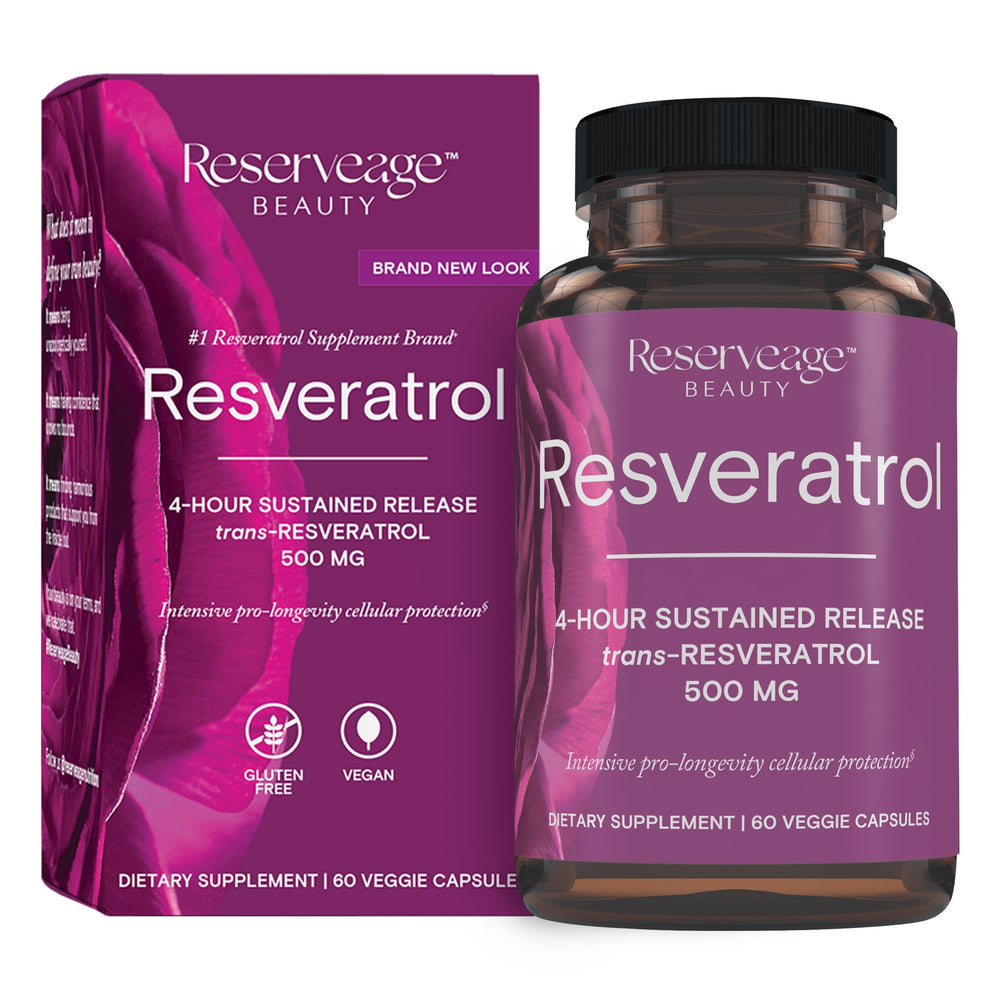 Reserveage Nutrition Resveratrol bottle front for daily antioxidant support