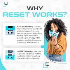 Reset Labs capsules on a clean surface hint at post-party recovery