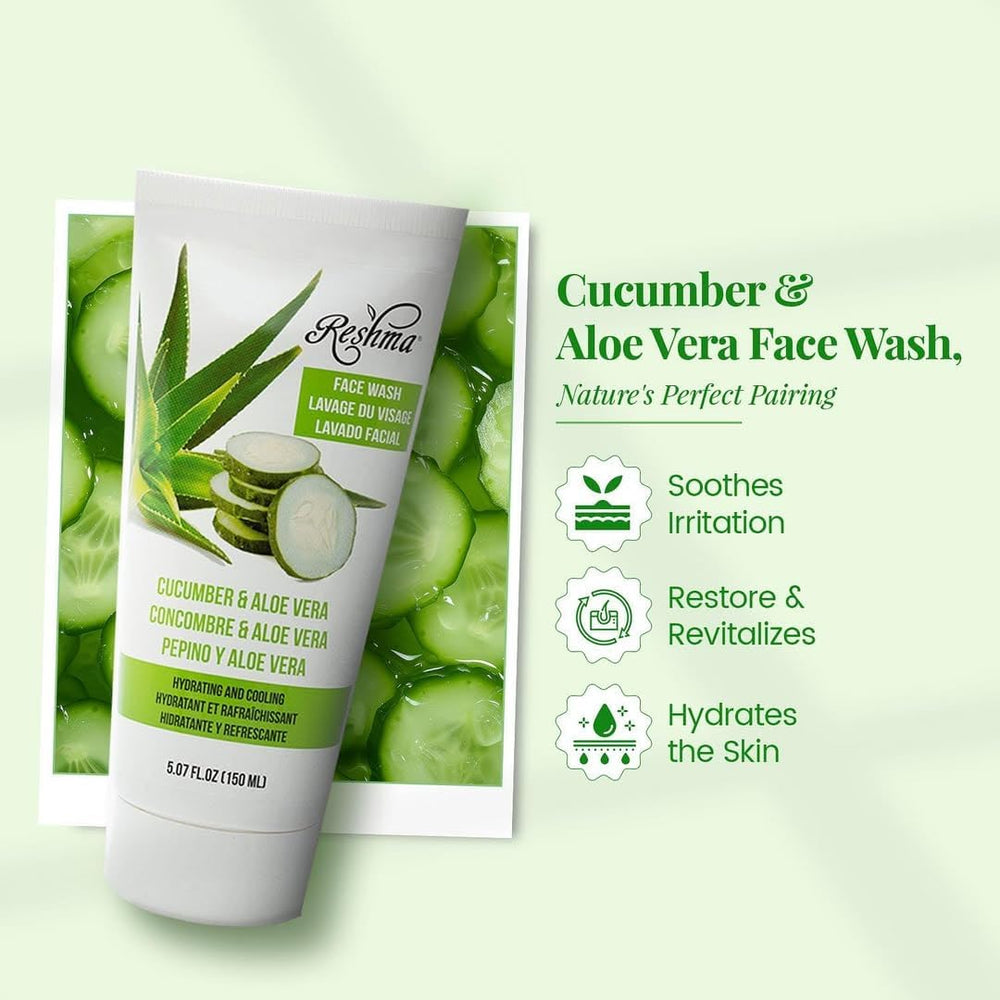 Reshma Beauty cucumber-aloe face wash packaging indicates cruelty-free formula