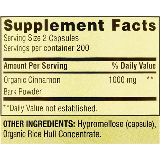 Nutrition facts label for ResMask Cinnamon Dietary Supplement