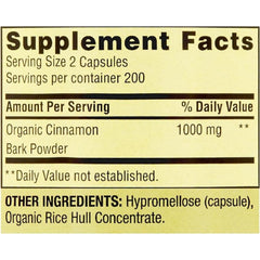 Nutrition facts label for ResMask Cinnamon Dietary Supplement