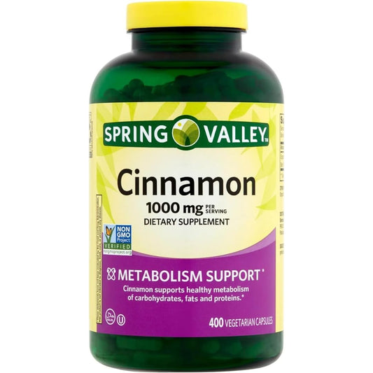 Front view of ResMask Spring Valley Cinnamon Dietary Supplement bottle