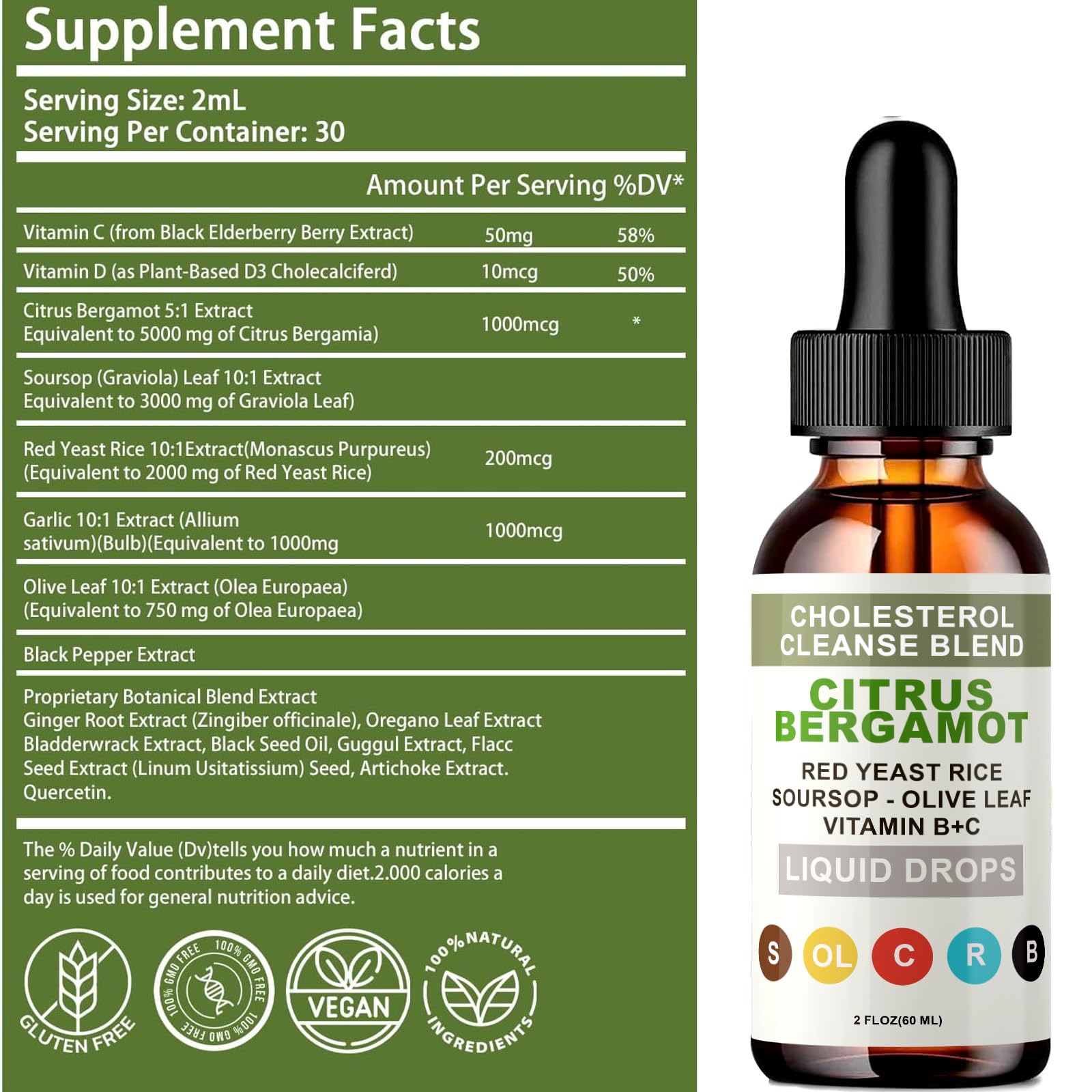 Back of RESONA bottle showing supplement facts panel