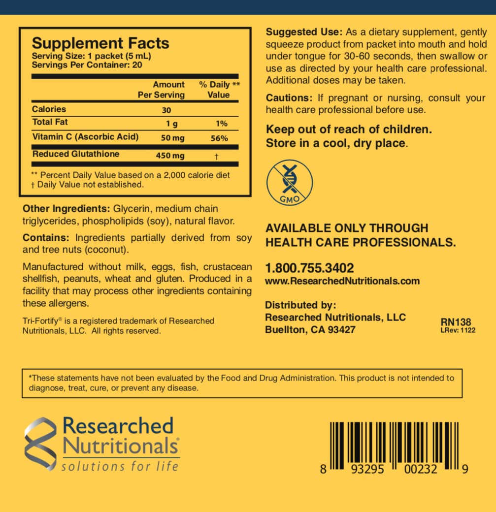 Researched Nutritionals allergen-free label emphasizing safety and purity.