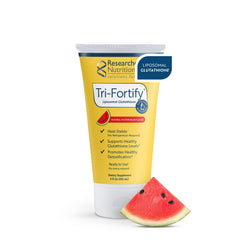 Front bottle of Researched Nutritionals Liposomal Glutathione Watermelon Tri-Fortify 450mg 5 Fl Oz