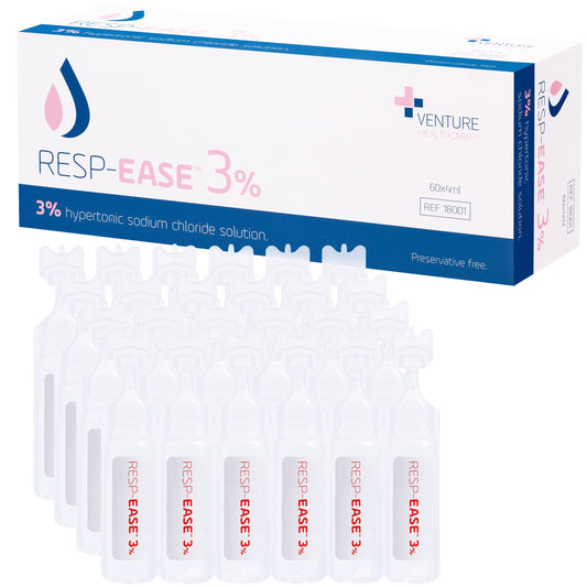 Resp-Ease 3% saline bottle for daily nasal cleansing on the go.