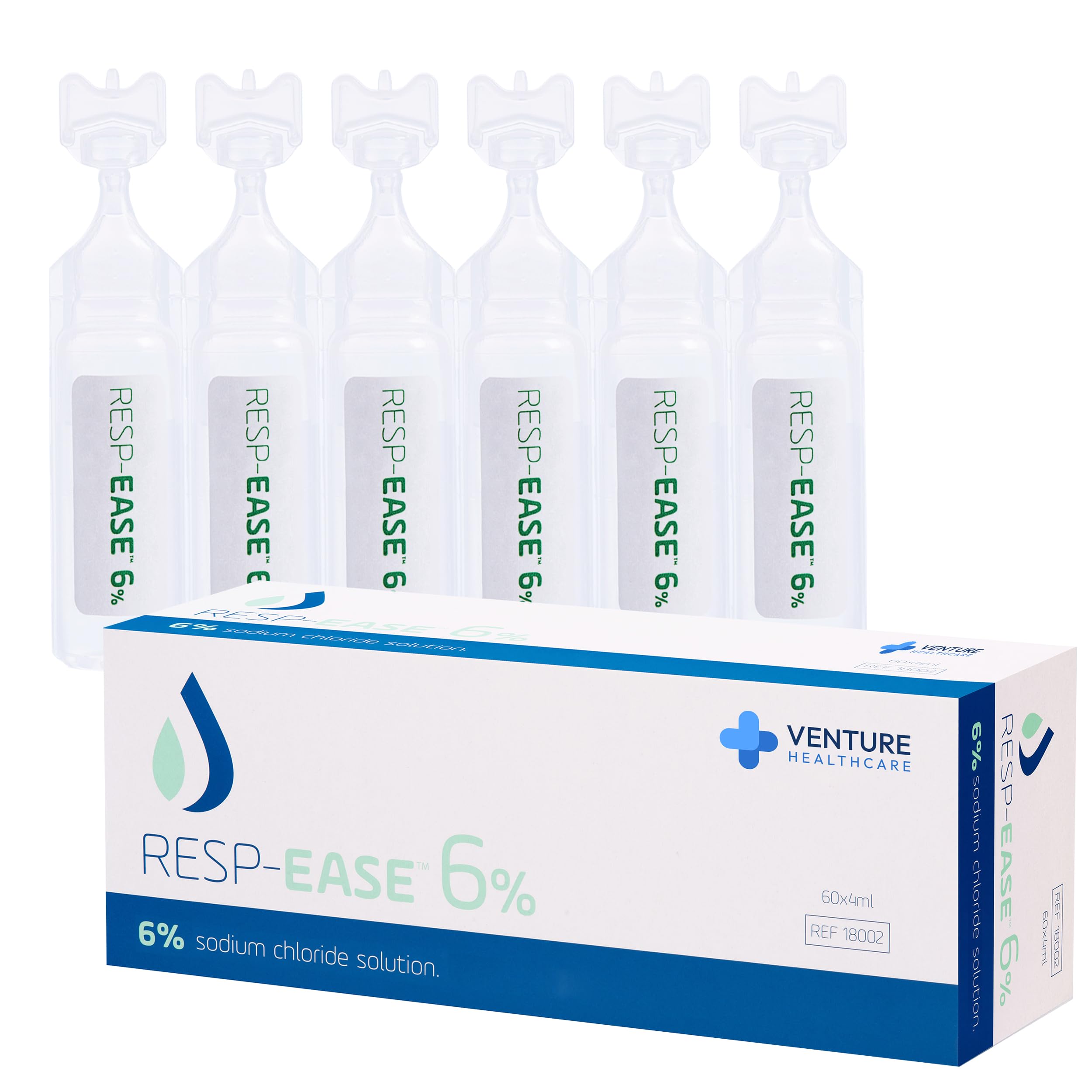 Resp-Ease 6% saline ampoules packaging highlights easy daily cleansing on the go.