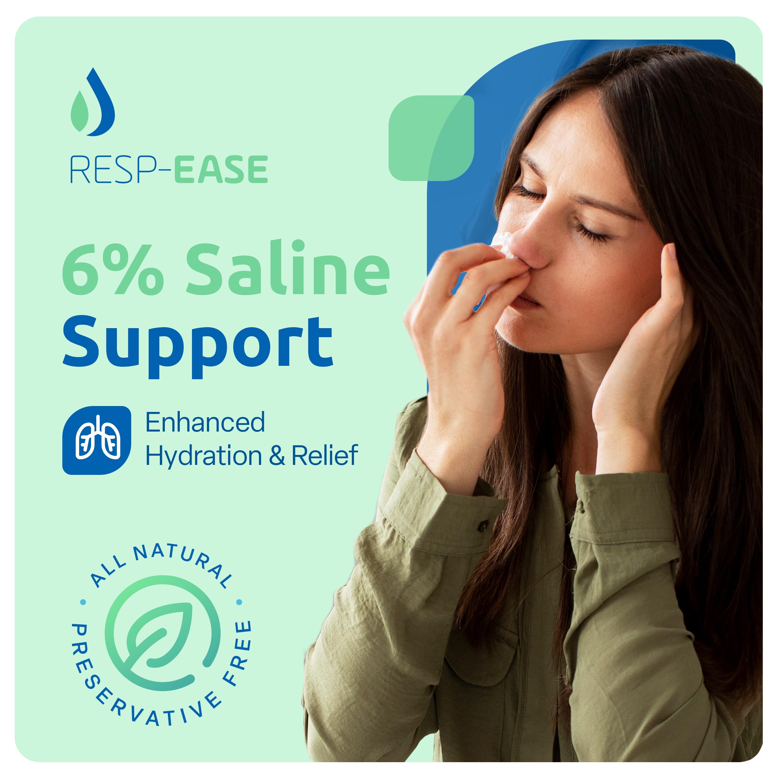 Resp-Ease nebulizer application with saline solution supports airway moisture.