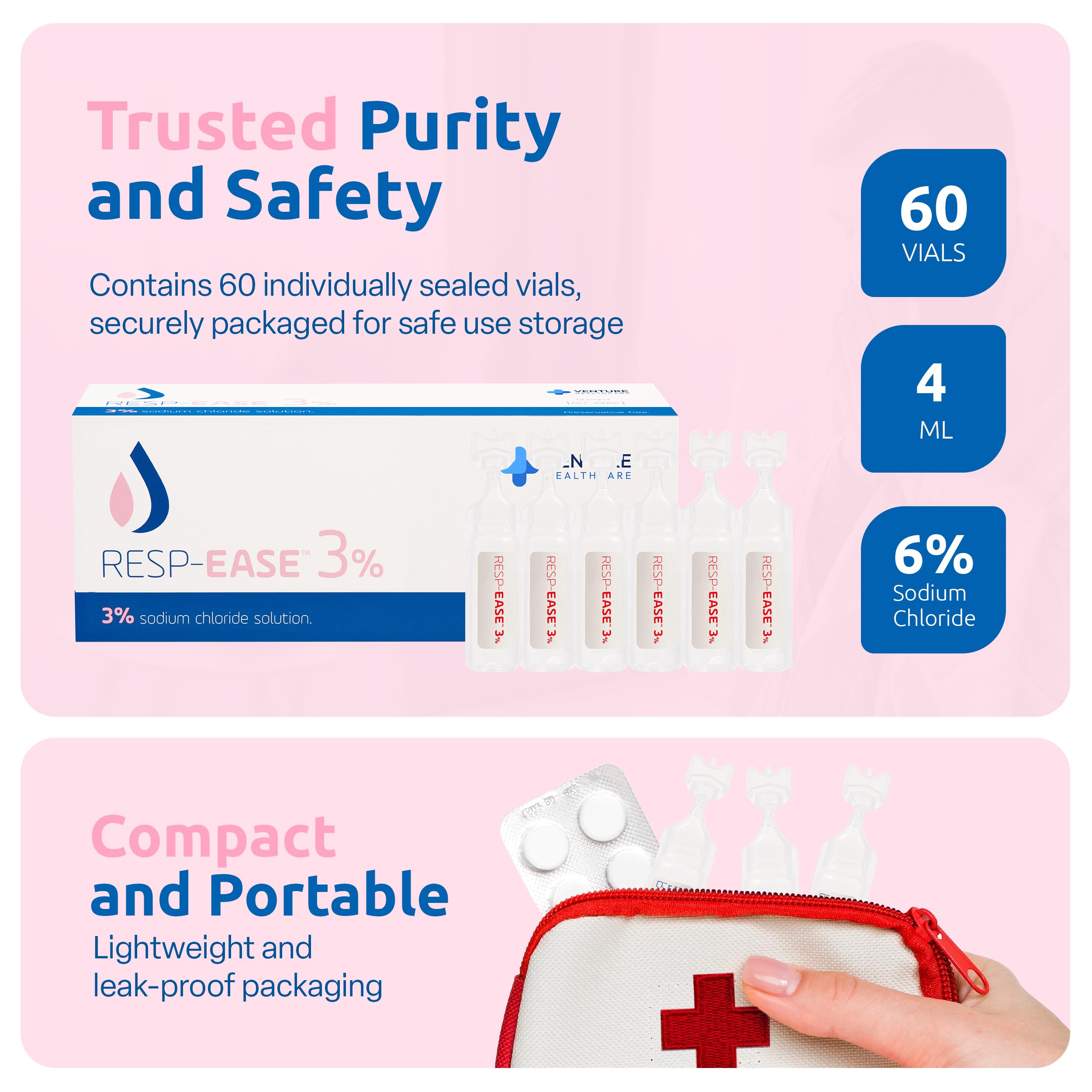 Resp-Ease travel pack saline suitable for on-the-go cleansing.