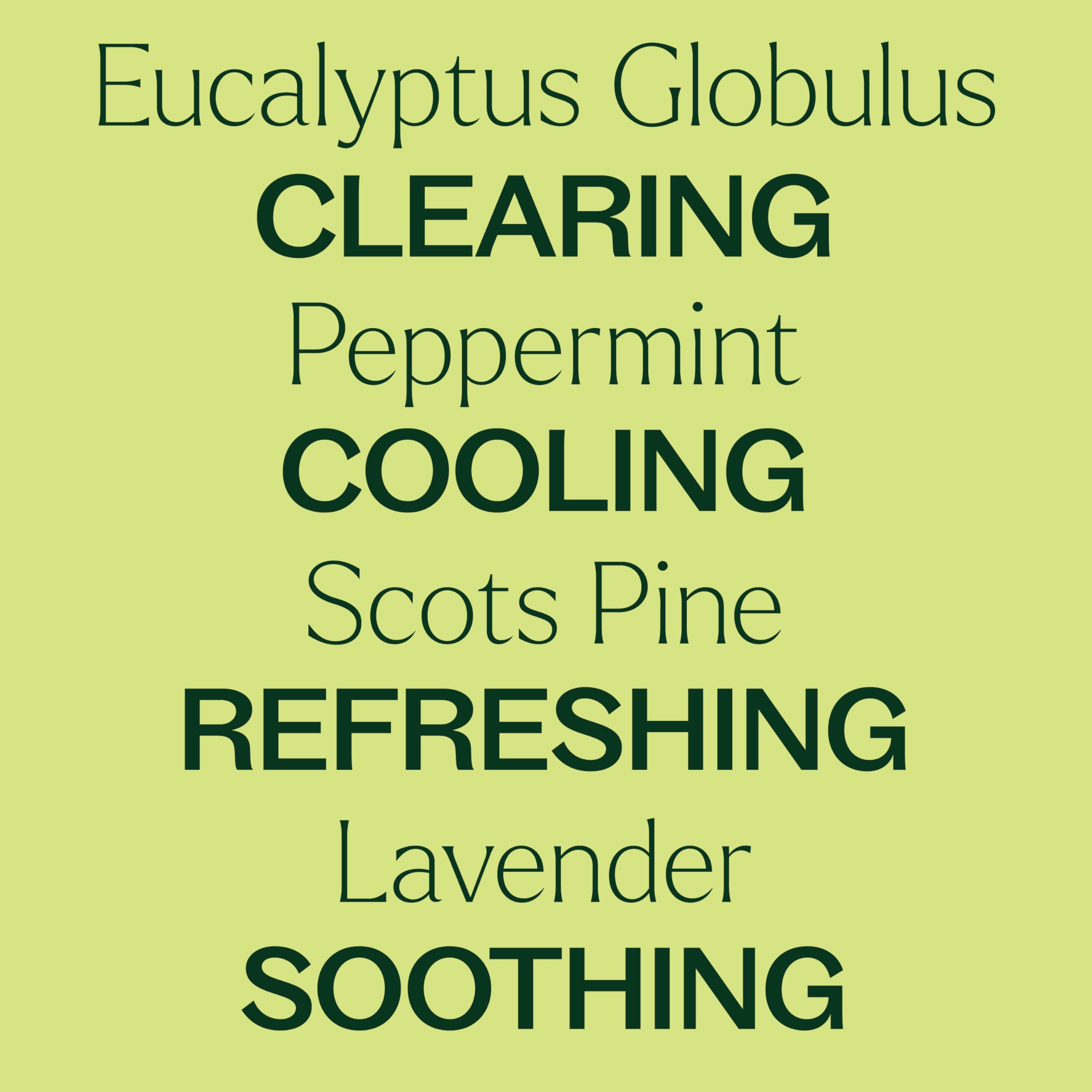 Illustration of essential oils in Respir Aid: eucalyptus, peppermint, Scots pine, lavender, black spruce, cypress, sweet marjoram