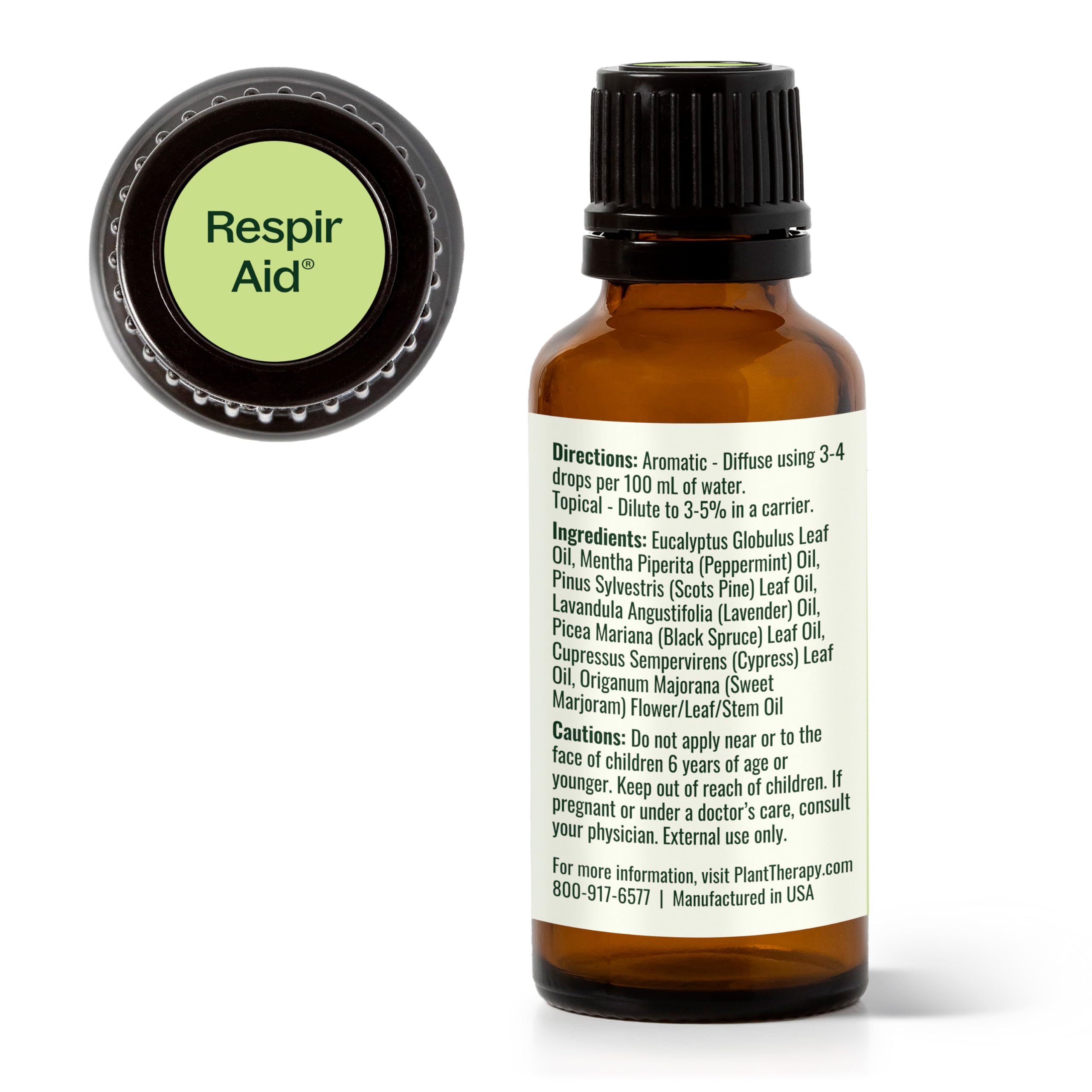 Plant Therapy logo with Respir Aid product on a clean surface