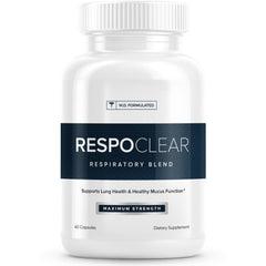 RespoClear bottle with 60 capsules for lung health on a white background