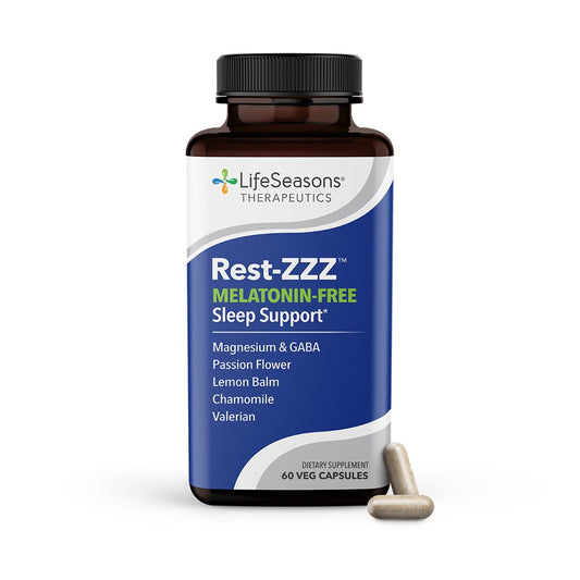 LifeSeasons Rest-ZZZ melatonin-free sleep support bottle with 60 capsules