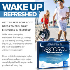 Packaging of Restorol natural sleep aid with herbal ingredients