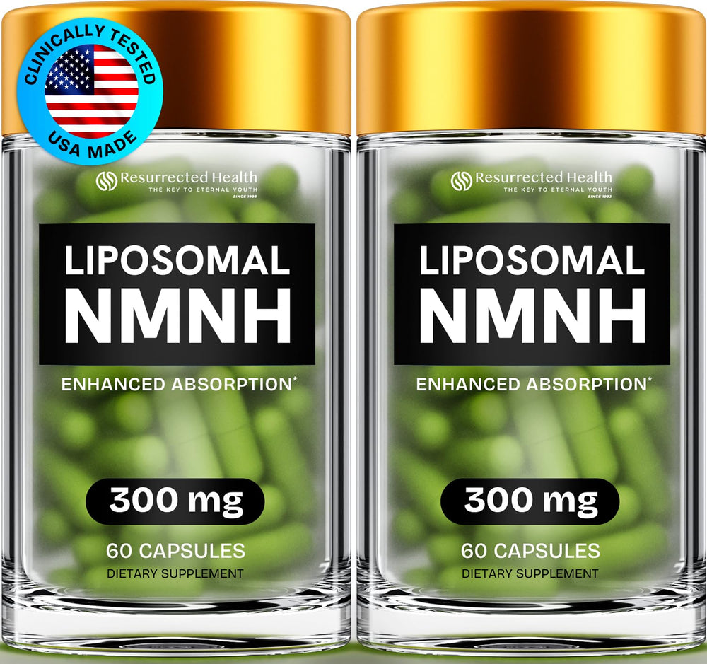 Resurrected Health Liposomal NMNH bottle front shows premium NAD support for daily vitality.