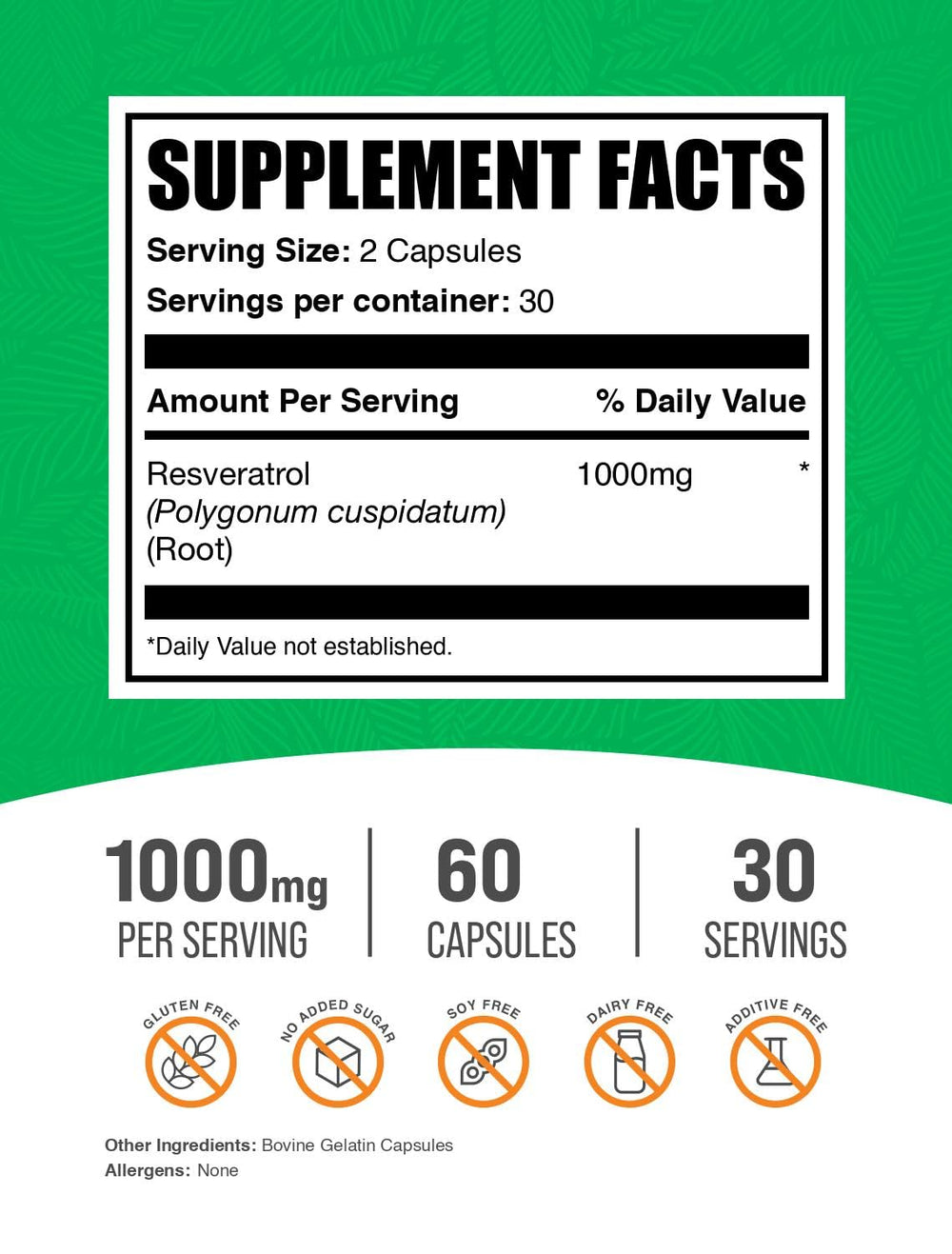 Close-up view of Resveratrol 1000mg capsules